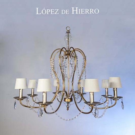 LÁMPARA PAOLA ORO/PLATA 8 LUCES CON CUERPO DE CRIS