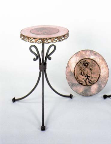 Velador forja bajo hierro tapa decorado en plata